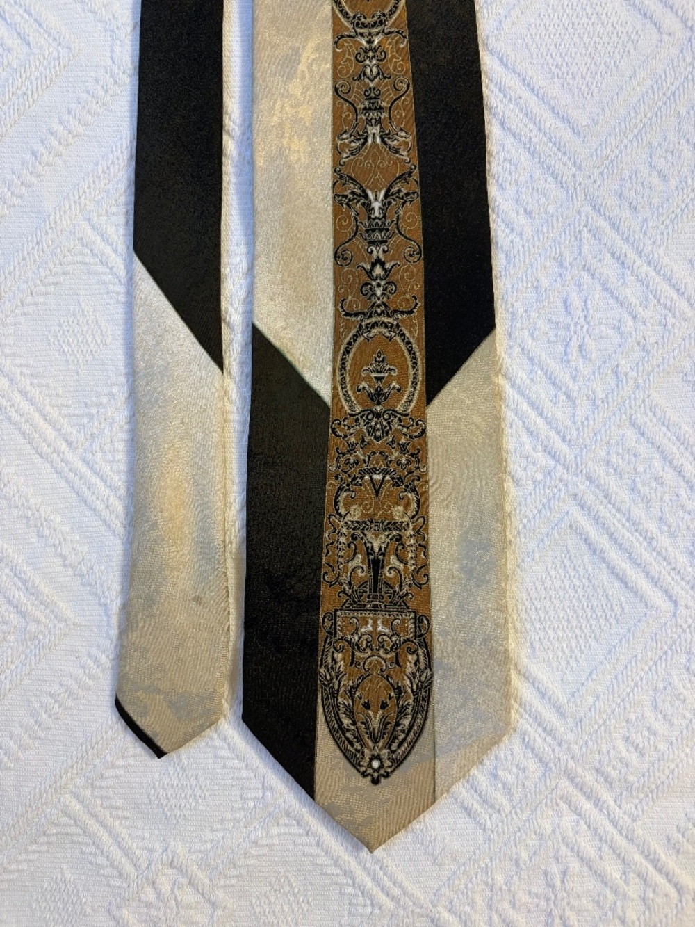 Salvatore Gregorio Vintage Italy Geometric Silk Tie Black Cream Abstract Hand Ma